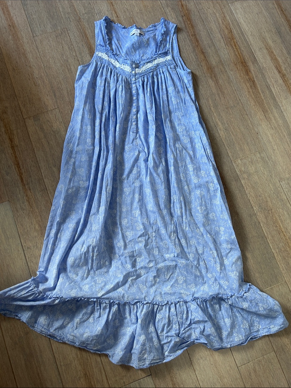 Eileen West Light Blue Floral Sleeveless Maxi Nightgown - Picture 11 of 13